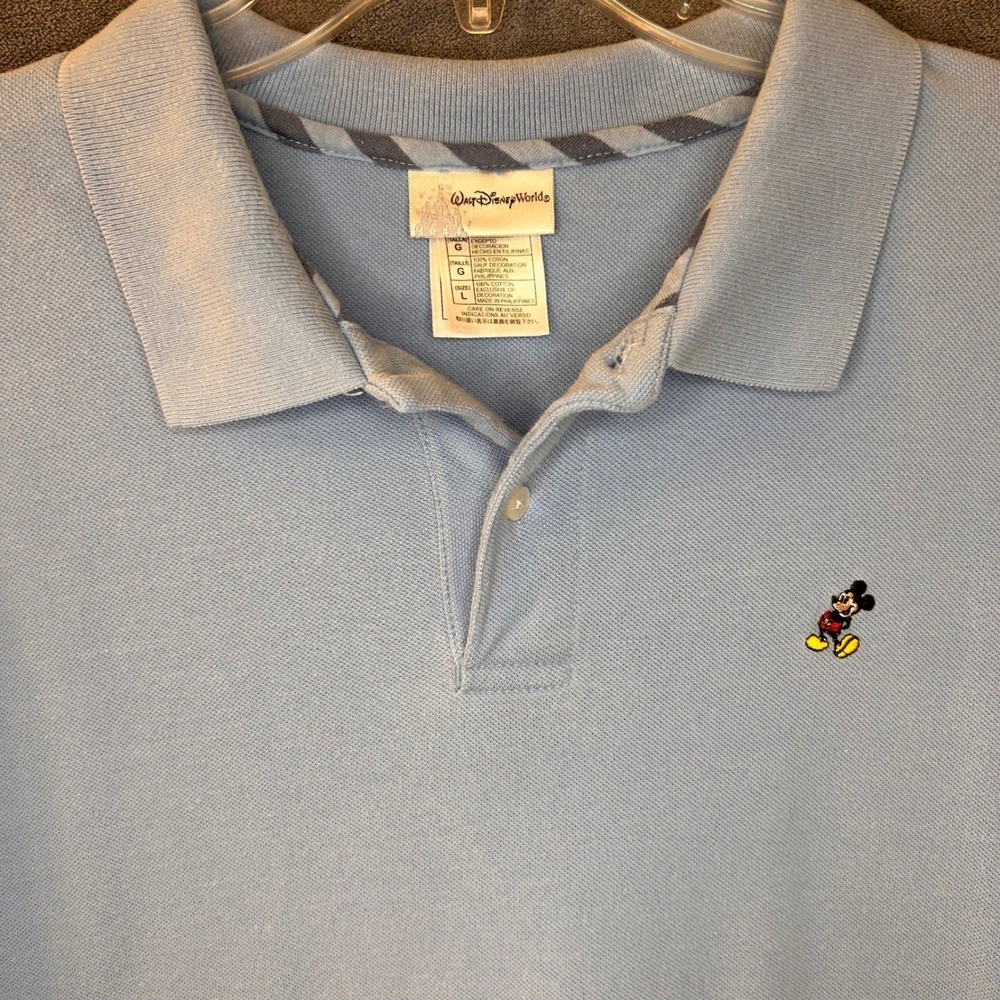 VTG Walt Disney World Mens L Mickey Mouse Embroidered Pique Polo Light Blue